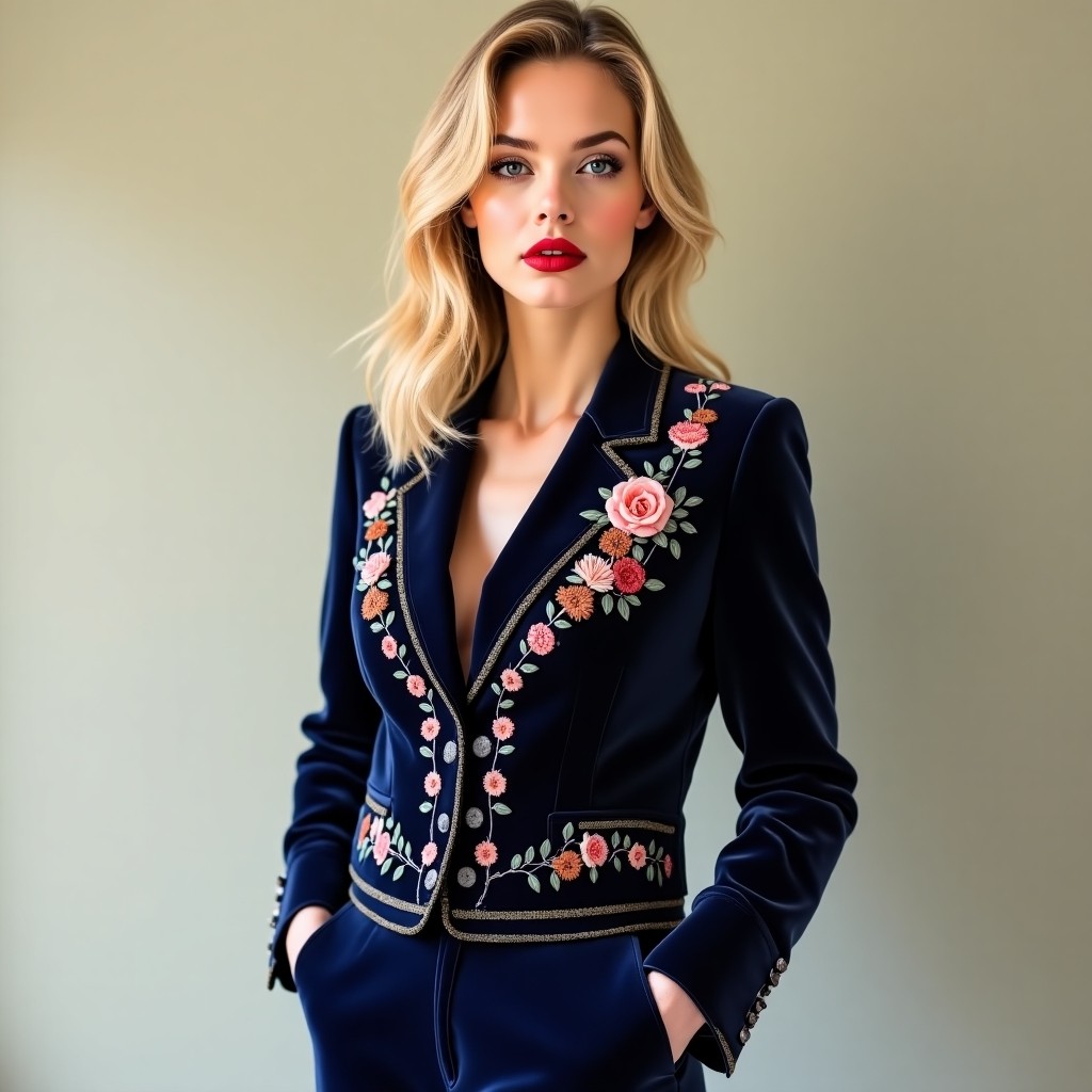 Royal Sapphire Floral Military Blazer