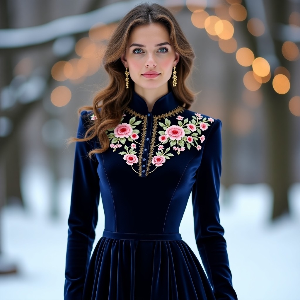 Majestic Velvet Floral Elegance Dress