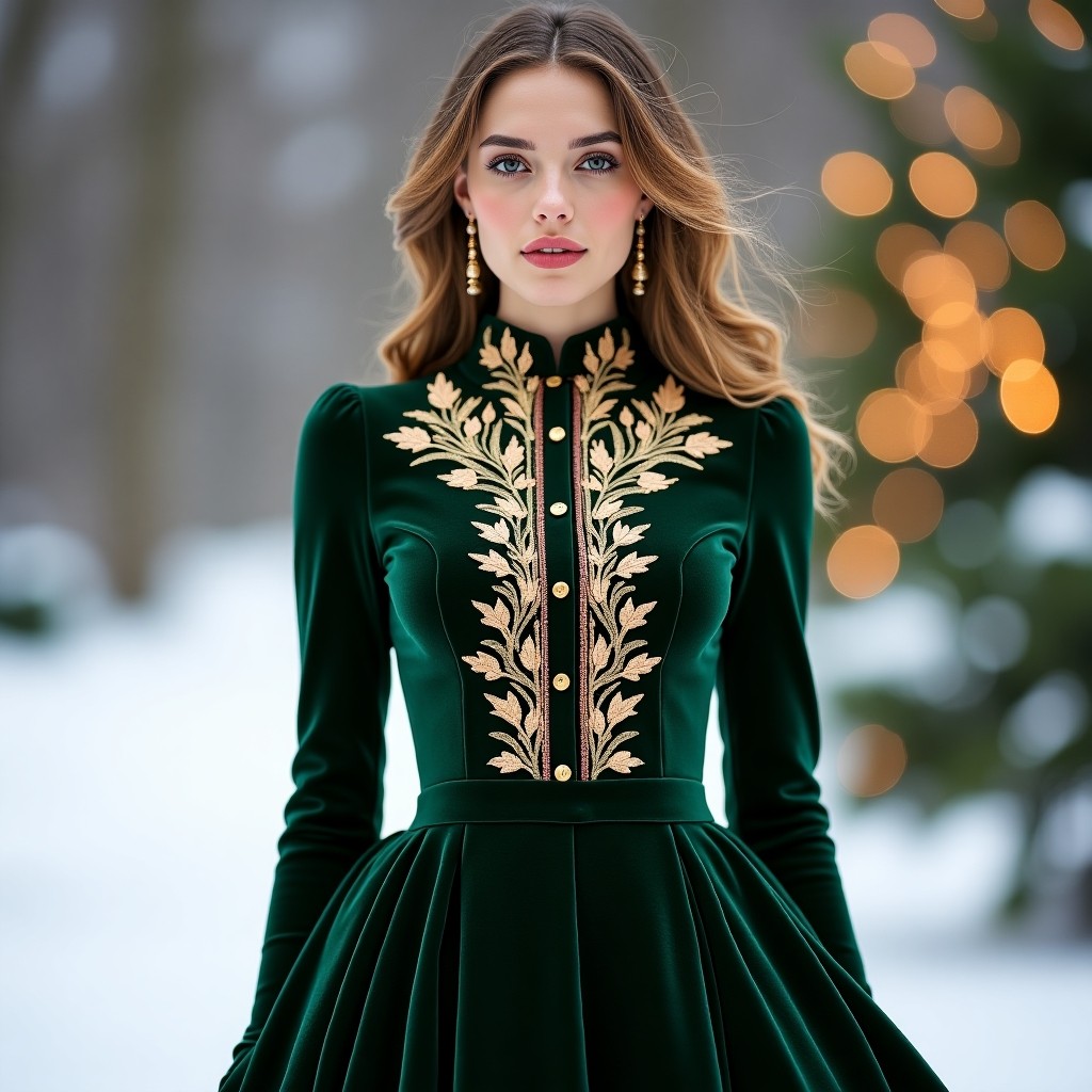 Heritage Luxe Velvet Embroidered Evening Dress