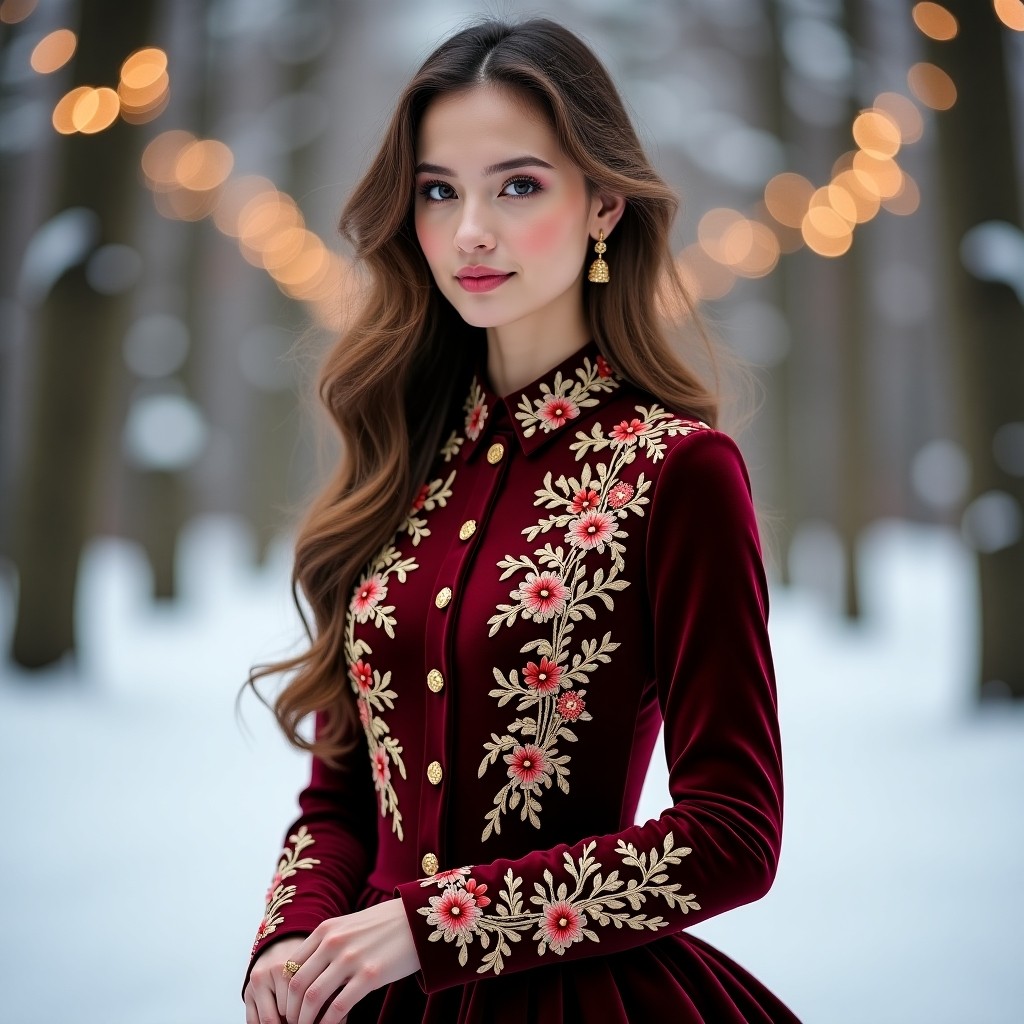 Grand Duchess Burgundy Velvet Embroidery Dress