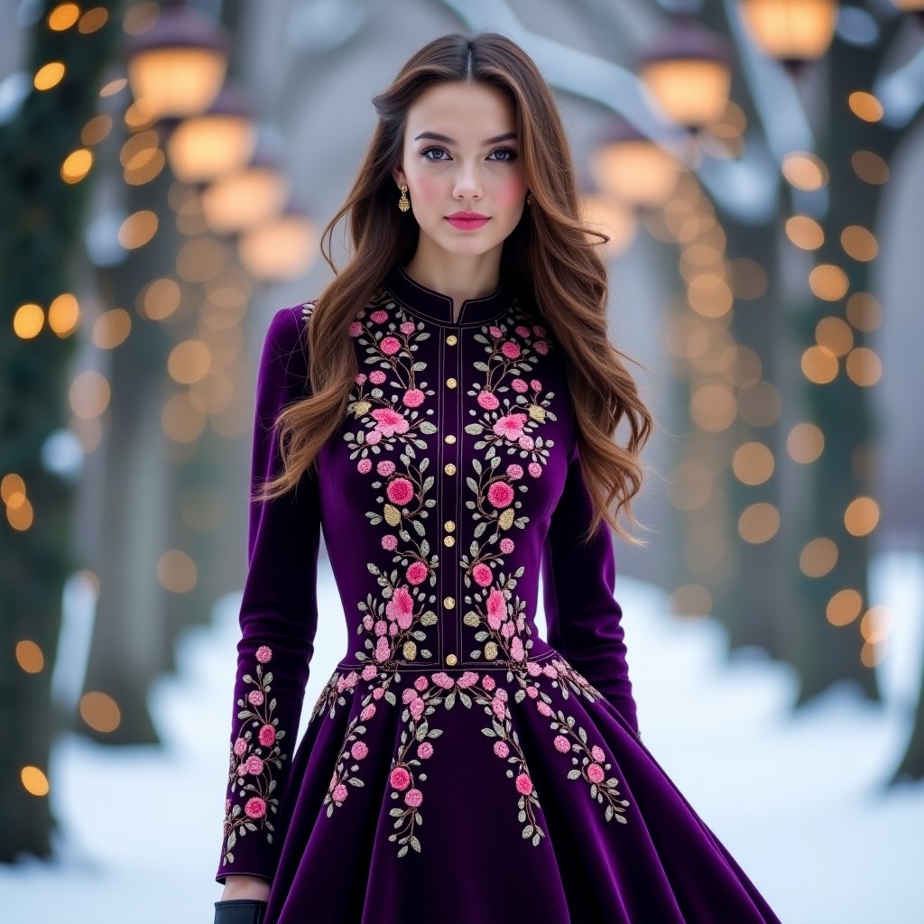 Victorian Burgundy Velvet Floral Fashion Dress