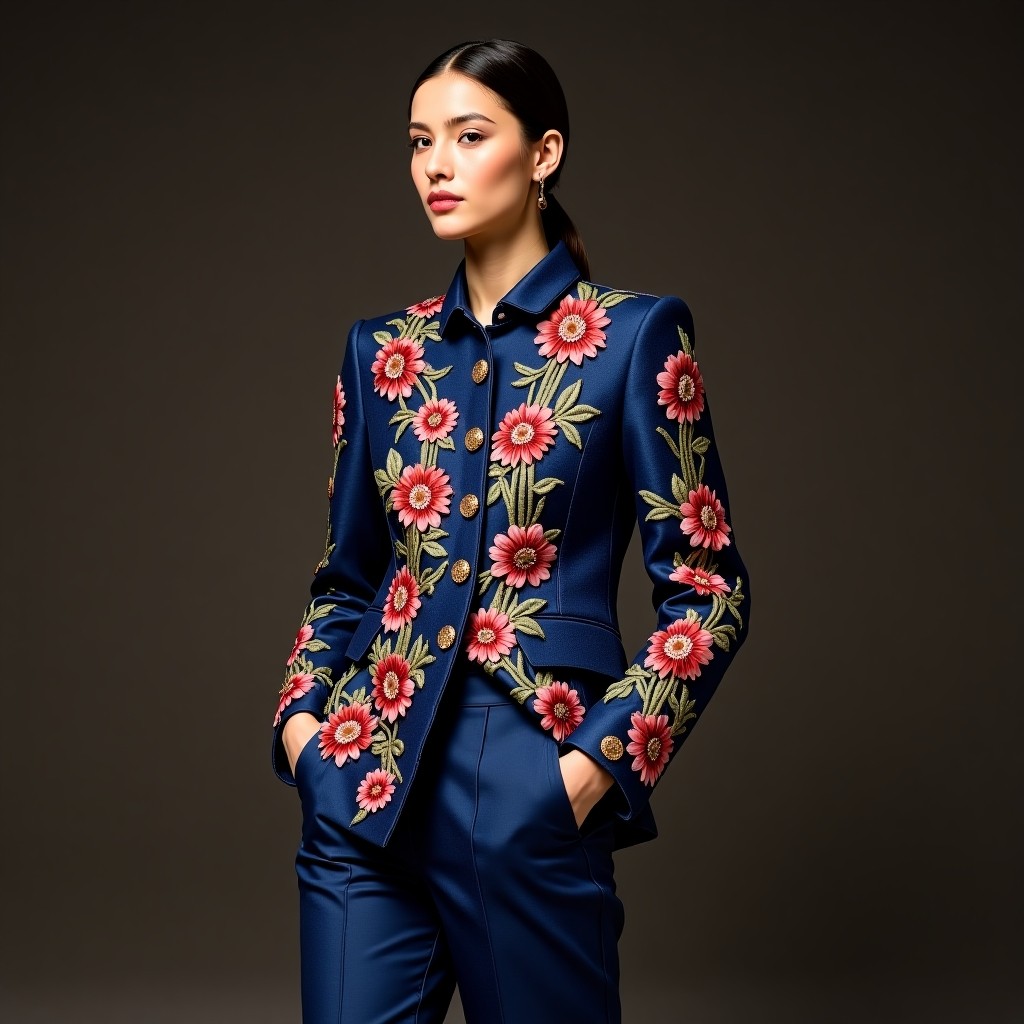 Signature Navy Floral Luxury Jacket