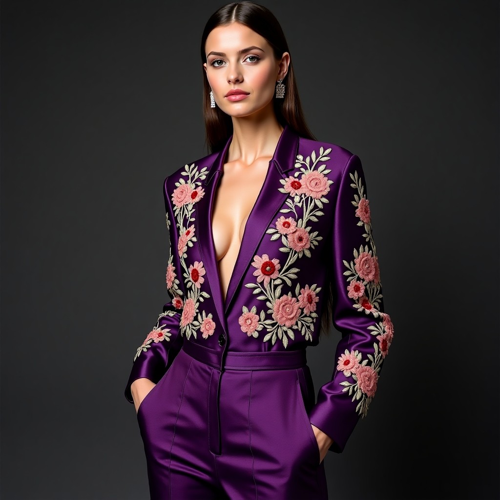 Majestic Navy Floral Embroidered Coat Jacket