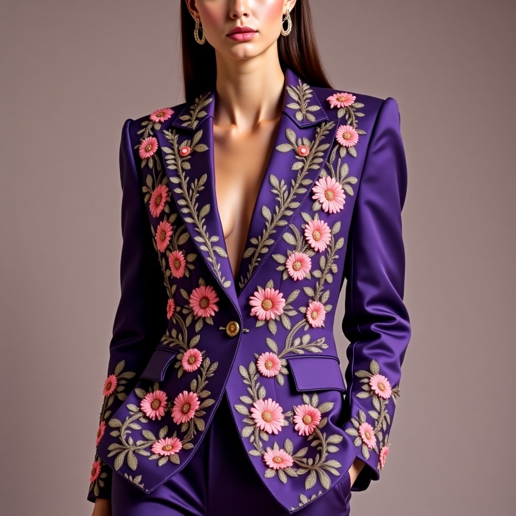 Luxury Botanical Embroidered Women's Coat