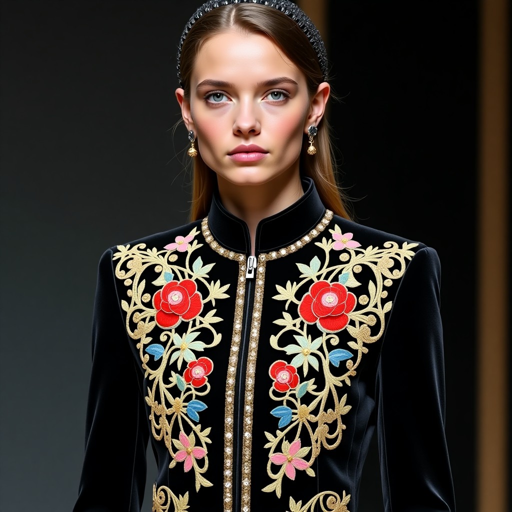 Majestic Orchid Bloom Embroidered Luxury Jacket