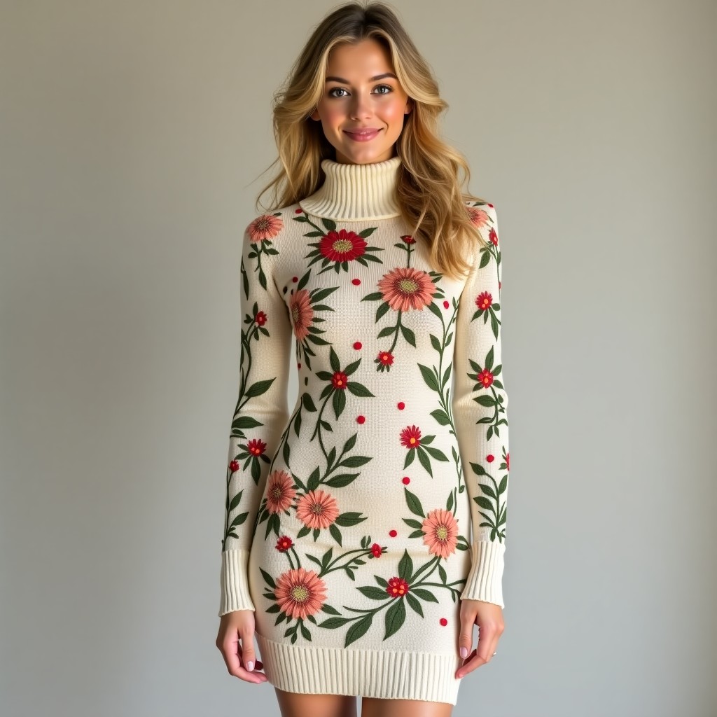 Elite Vintage Floral Embroidered Knit Dress