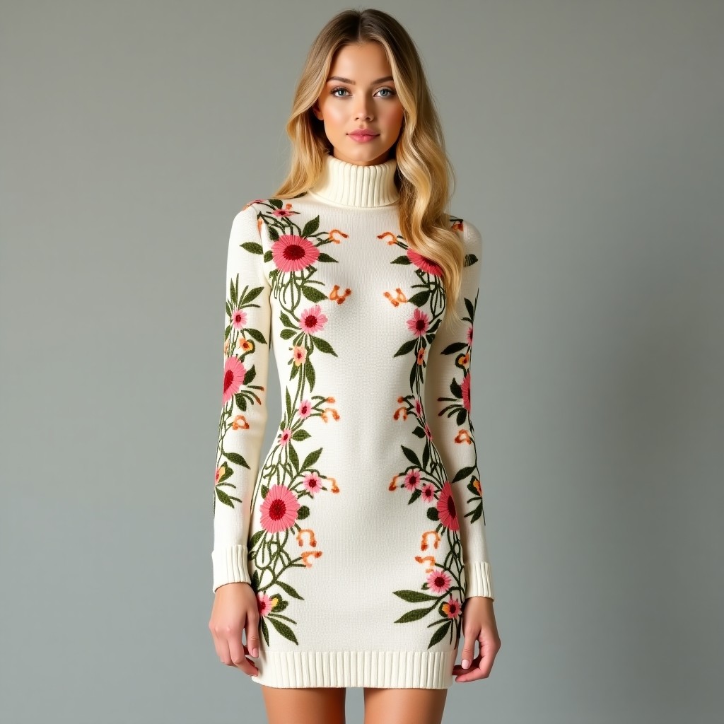 Grand Botanical Floral Luxury Knit Dress