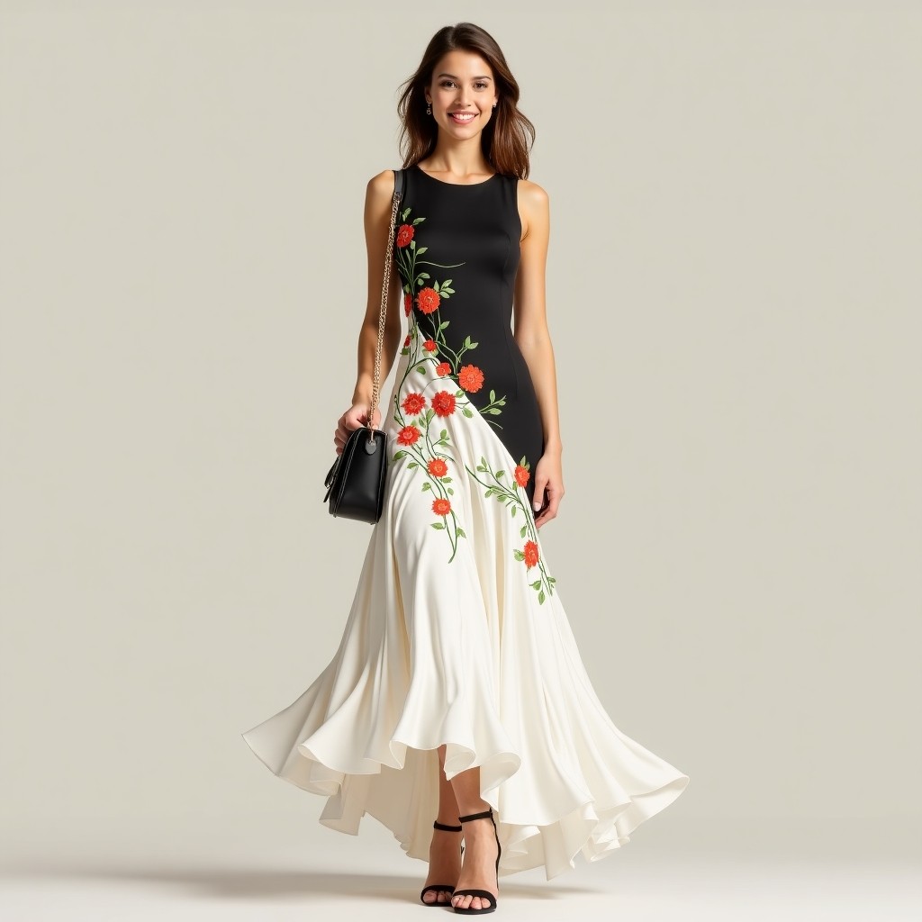 Elite Crimson Floral Embroidery Couture Gown