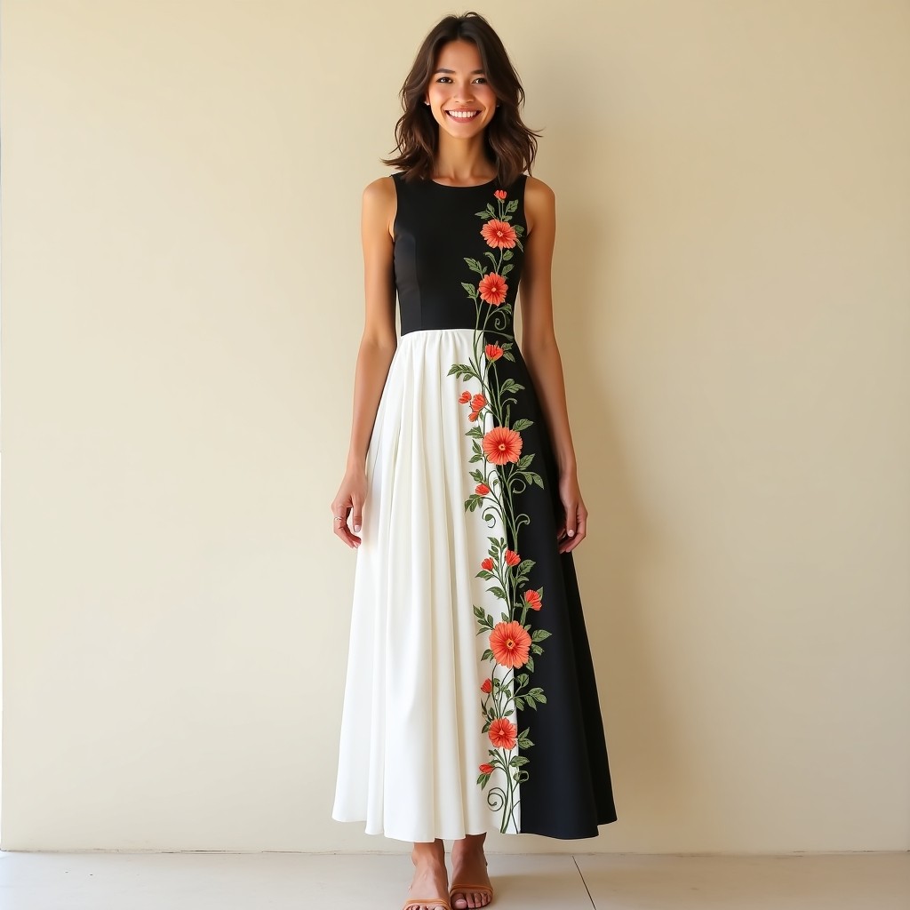Signature Sunset Floral Embroidery Luxury Dress