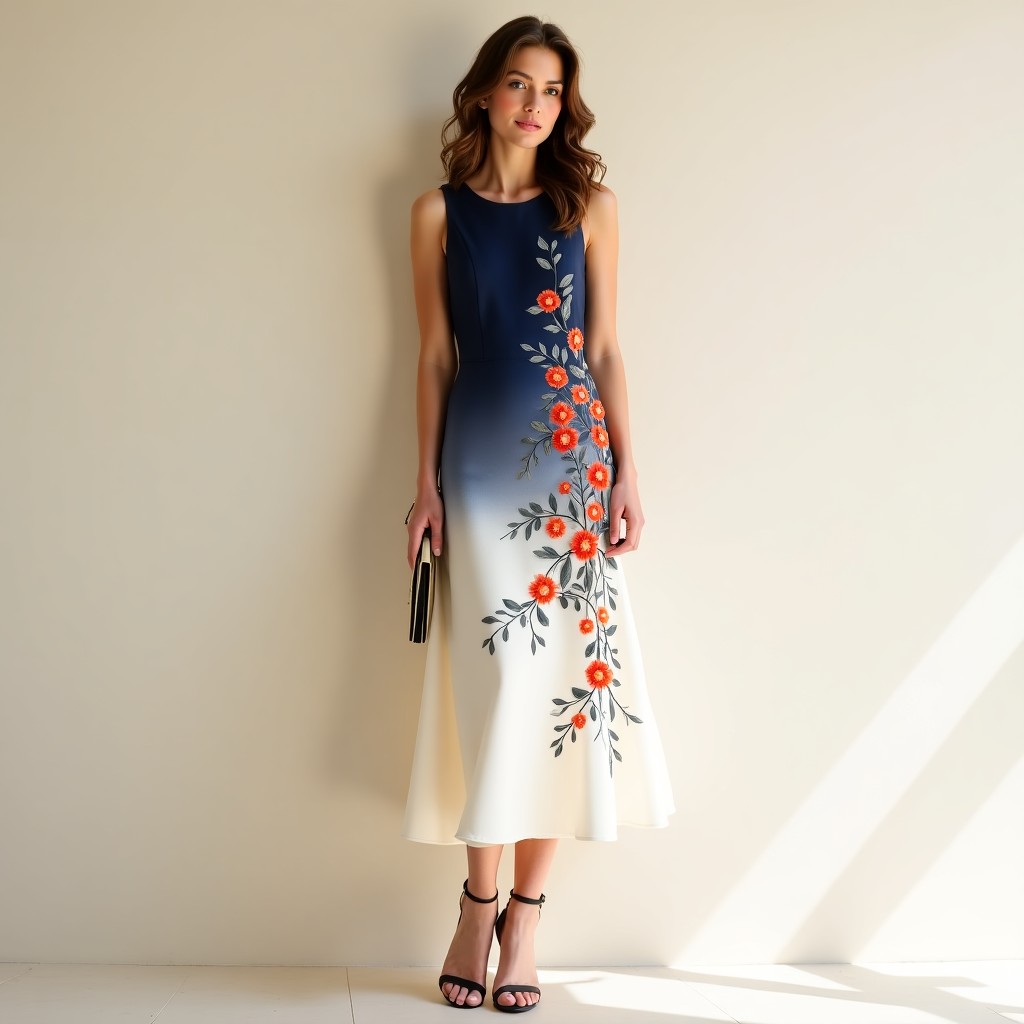 Grand Elegant Rose Vine Embroidered Maxi Dress