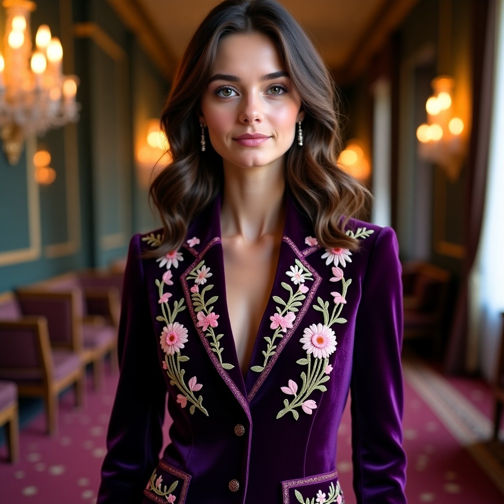 Luxury Garden Rose Embroidered Designer Blazer