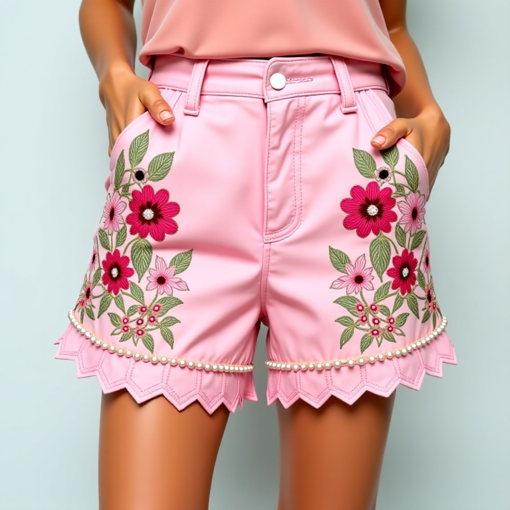 Luxury Tulip Garden Embroidered Casual Shorts