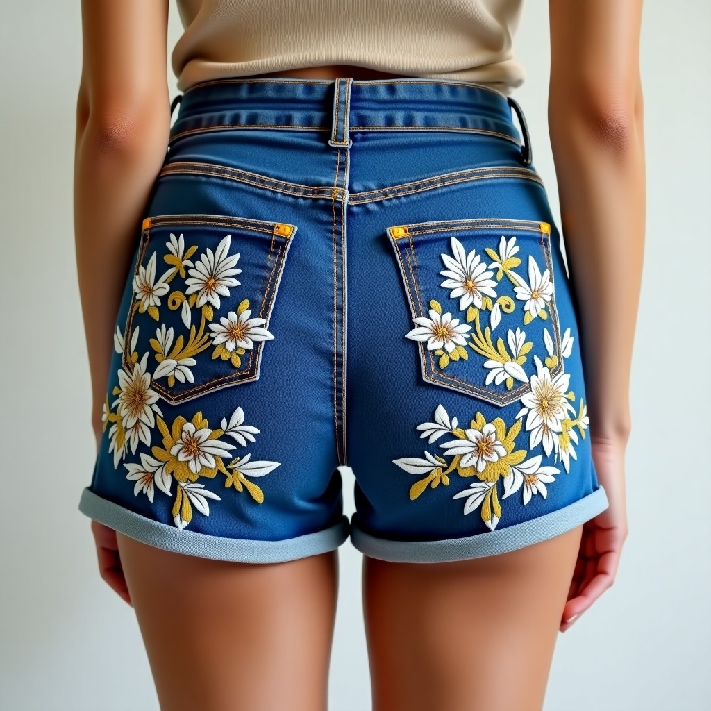 Luxury Royal Peony Embroidered Casual Shorts