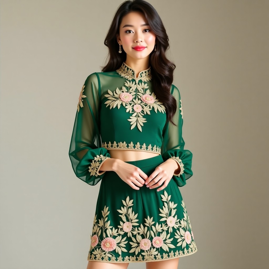 Majestic Evening Floral Embroidered Women's Couture Set