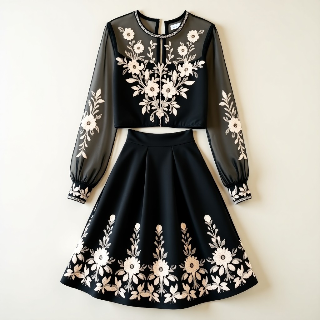 Luxury Rose Garden Embroidered Party Wear Skirt Set