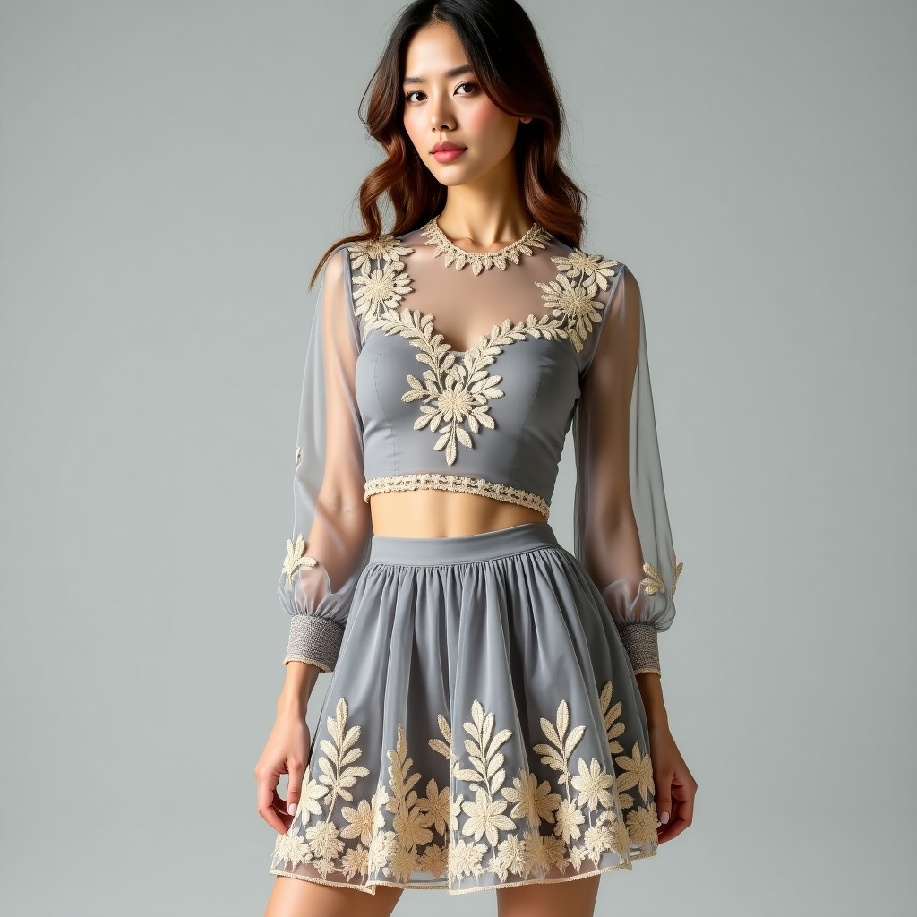 Diamond Imperial Botanical Couture Embroidered Luxury Skirt & Crop Top Set