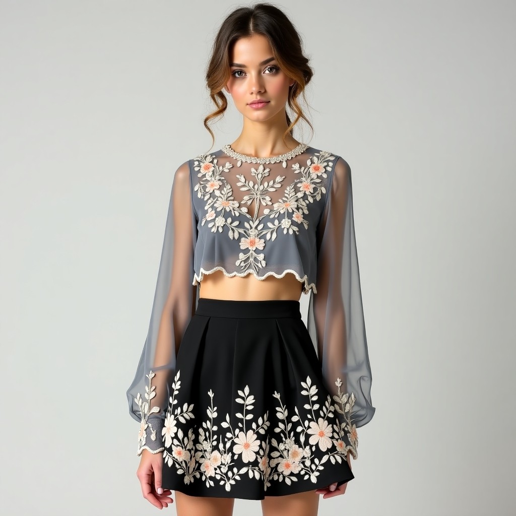 Royal Crystal Bloom Embroidered Women's Couture Co-Ord Set