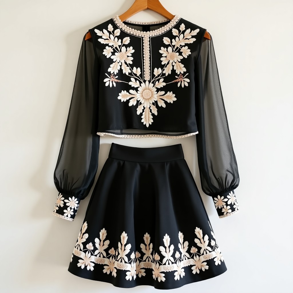 Elite Botanical Pearl Embroidered Women's Designer Set