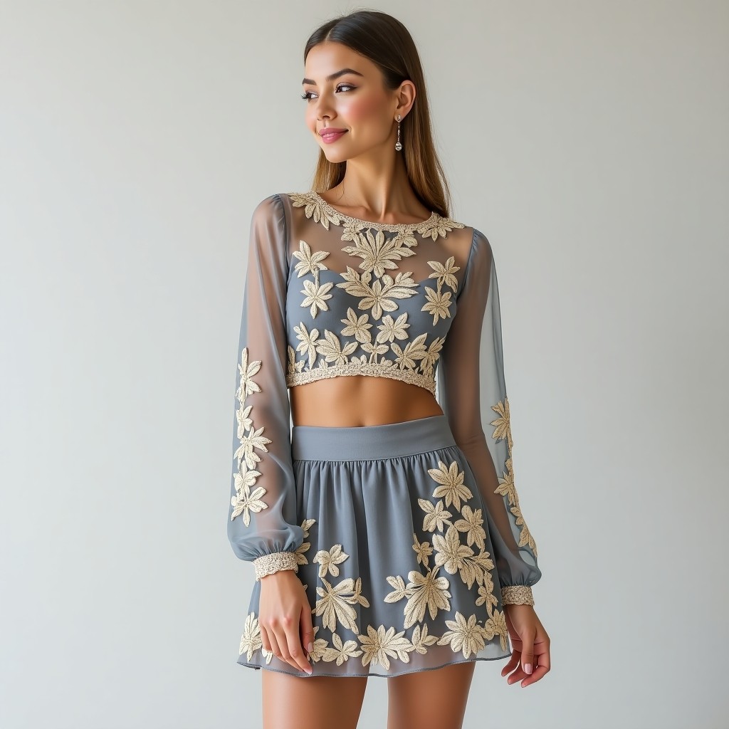 Elite Bloom Majesty Embroidered Designer Skirt & Top Set
