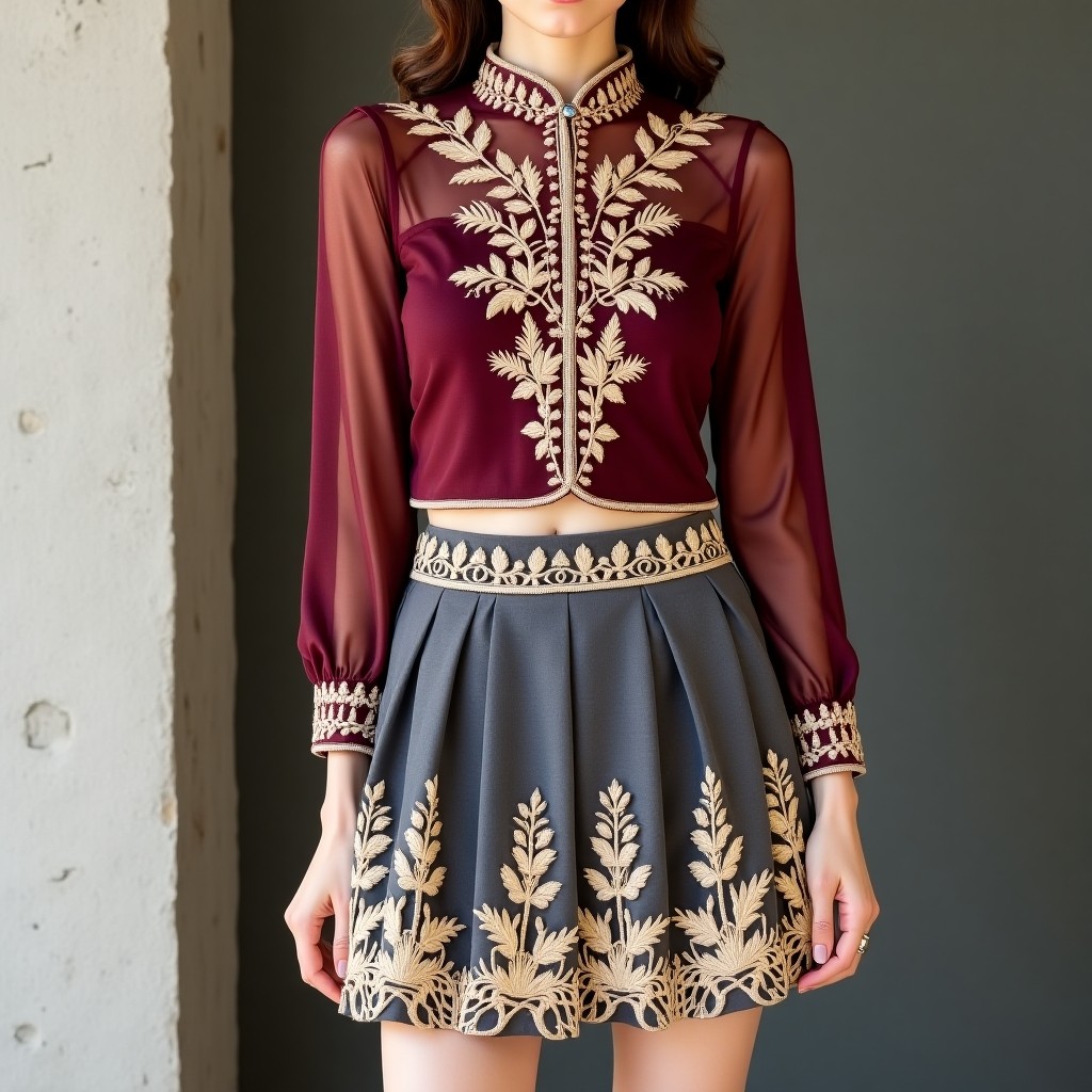 Designer Royal Vine Embroidered Luxury Skirt & Top Ensemble