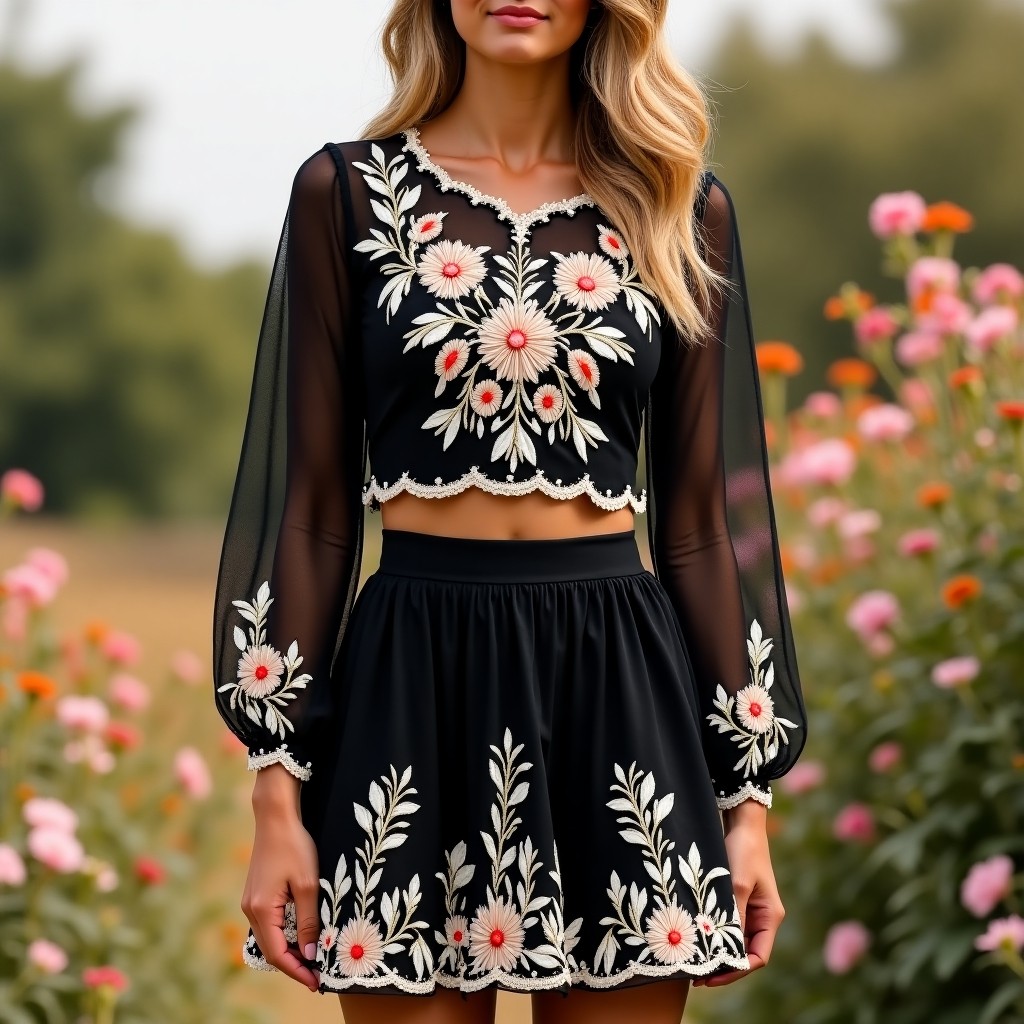 Signature Royal Petal Embroidered Women's Luxury Ensemble
