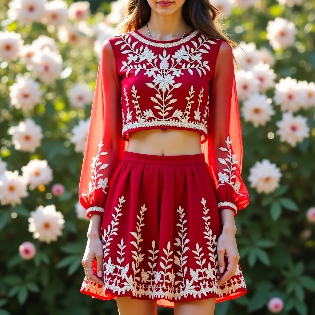 Diamond Royal Botanical Bloom Embroidered Couture Skirt & Crop Top Set