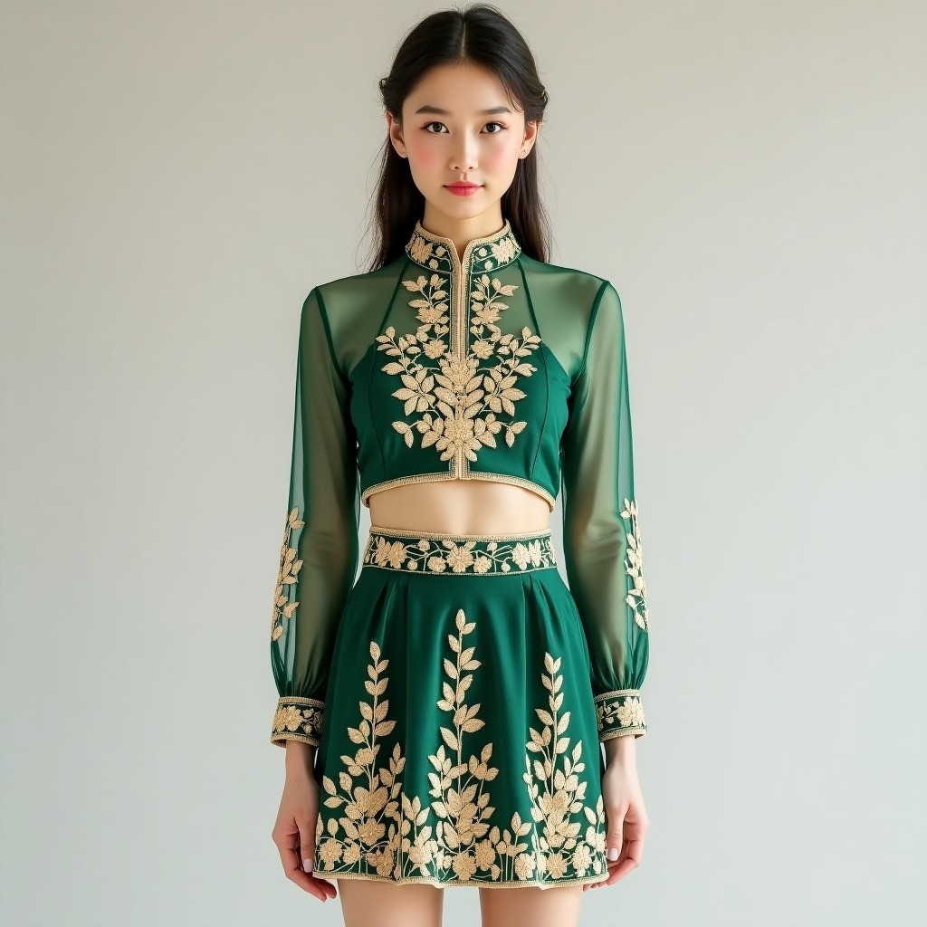 Elite Floral Garden Embroidered Women's Party Ensemble
