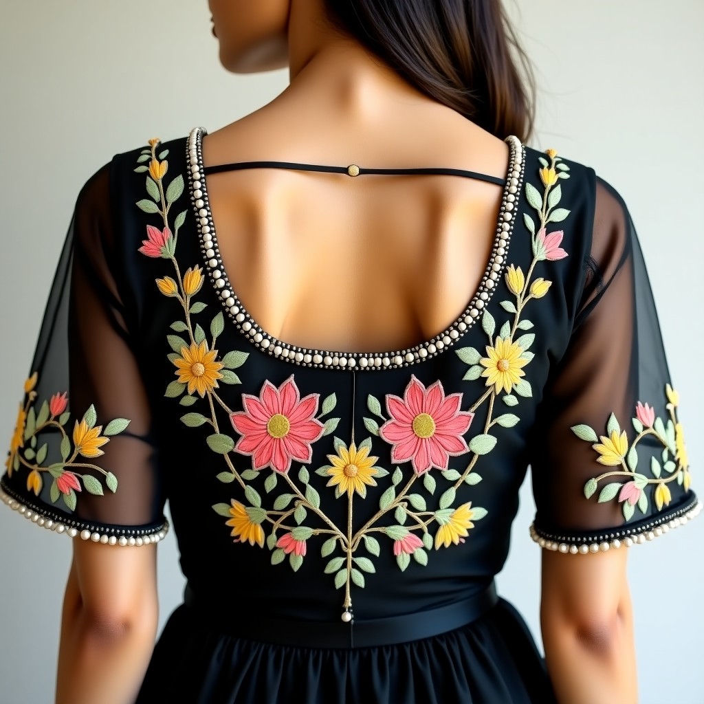 Elegant Garden Neckline Embroidery