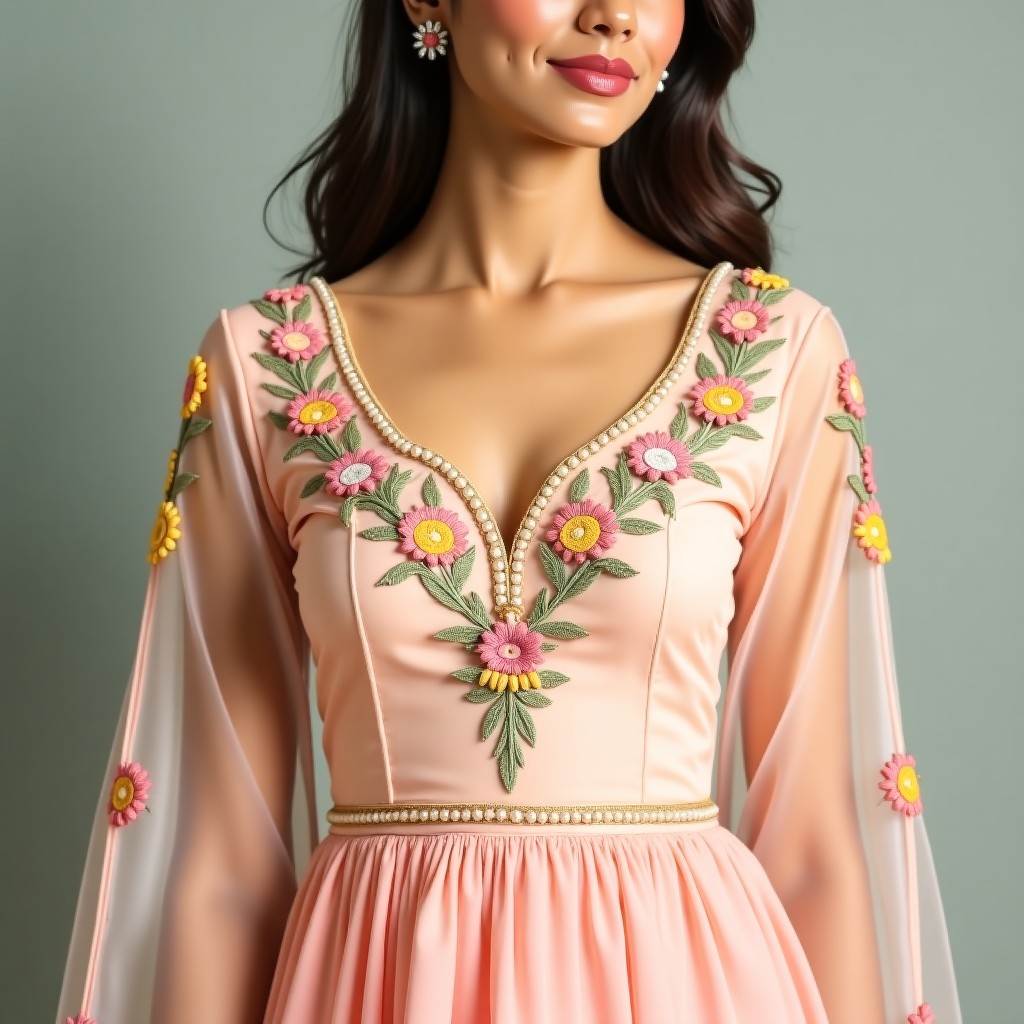 Elegant Floral Frame Neckline Design