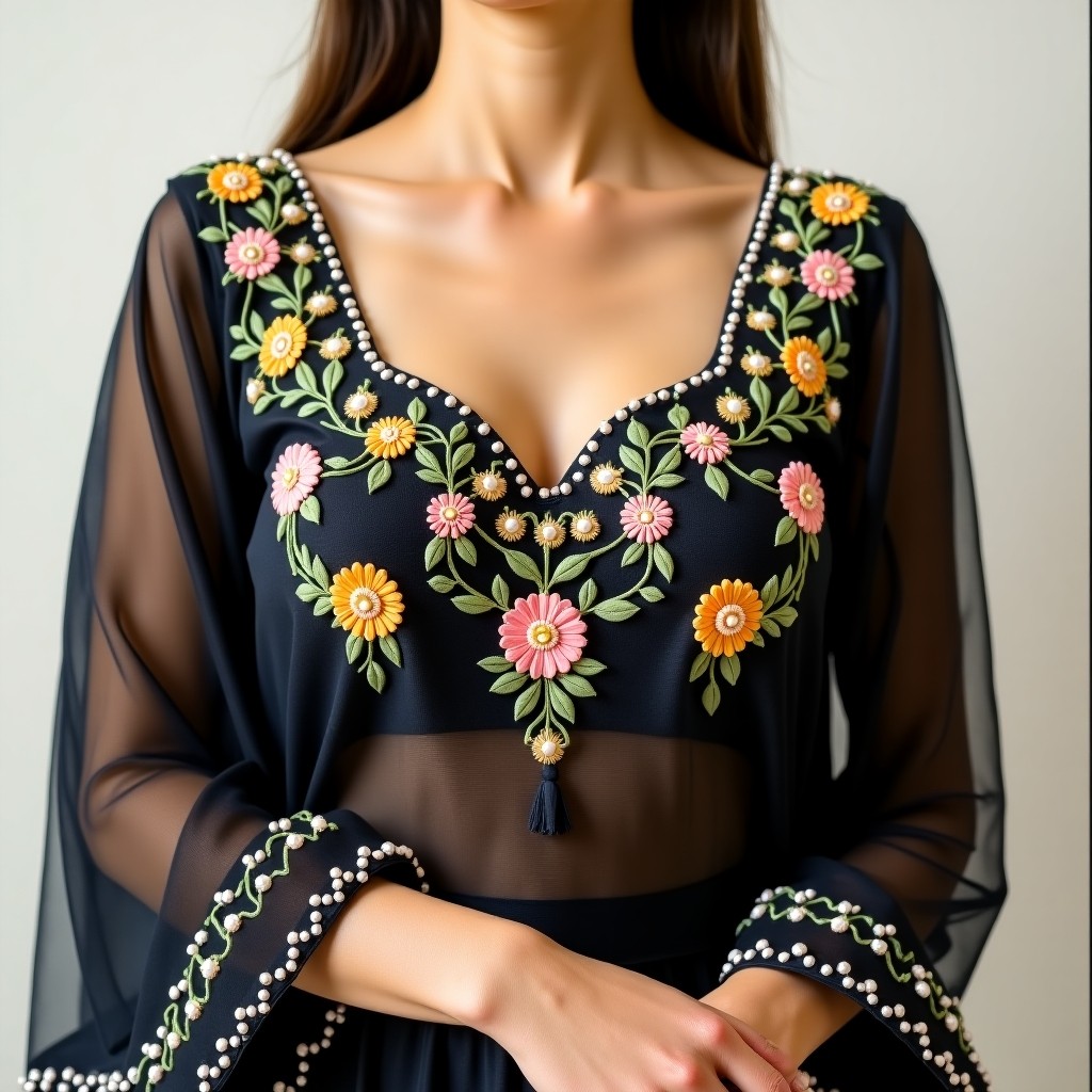 Floral Majesty Neckline Embroidery Design