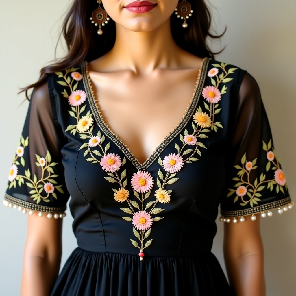 Botanical Crown Neckline Embroidery Design
