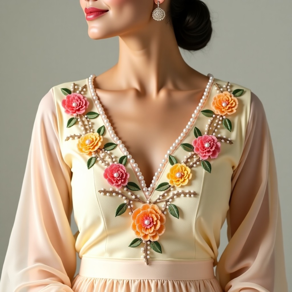 Elegant Botanical Vine Neckline Design