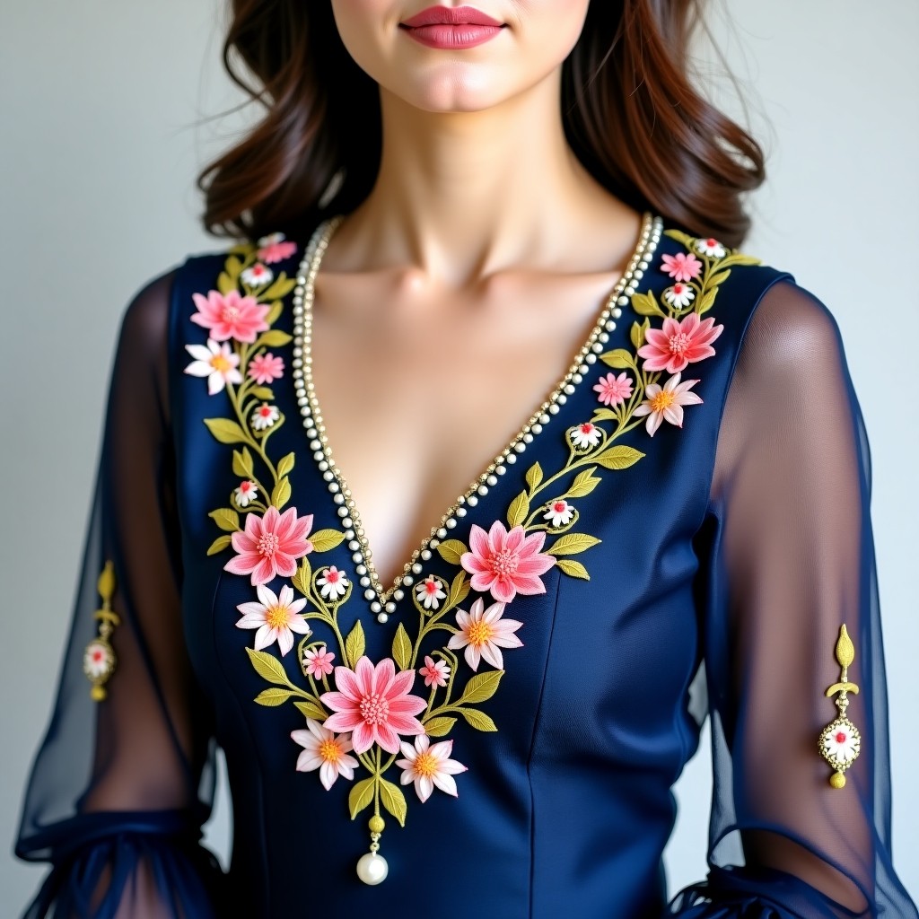 Luxury Rose Blossom Neckline Design
