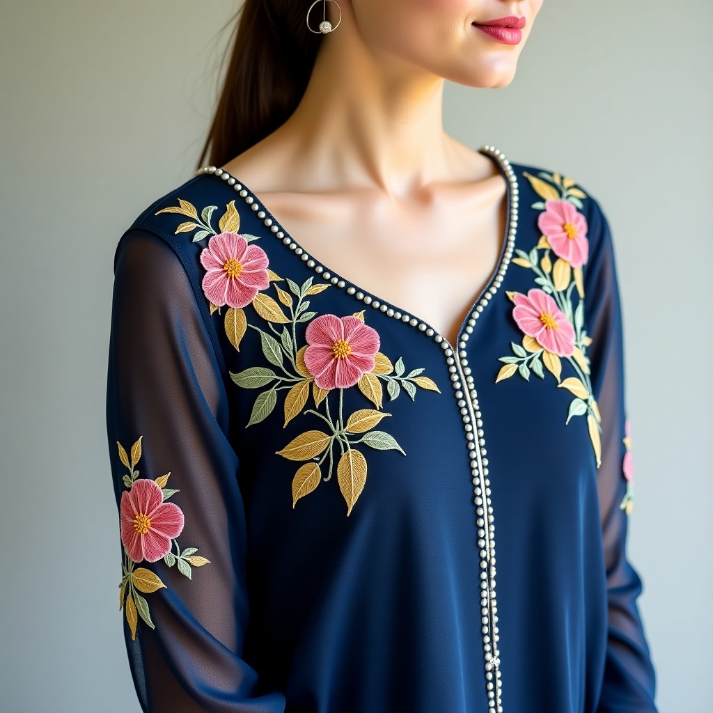 Royal Bloom Collar Neckline Embroidery