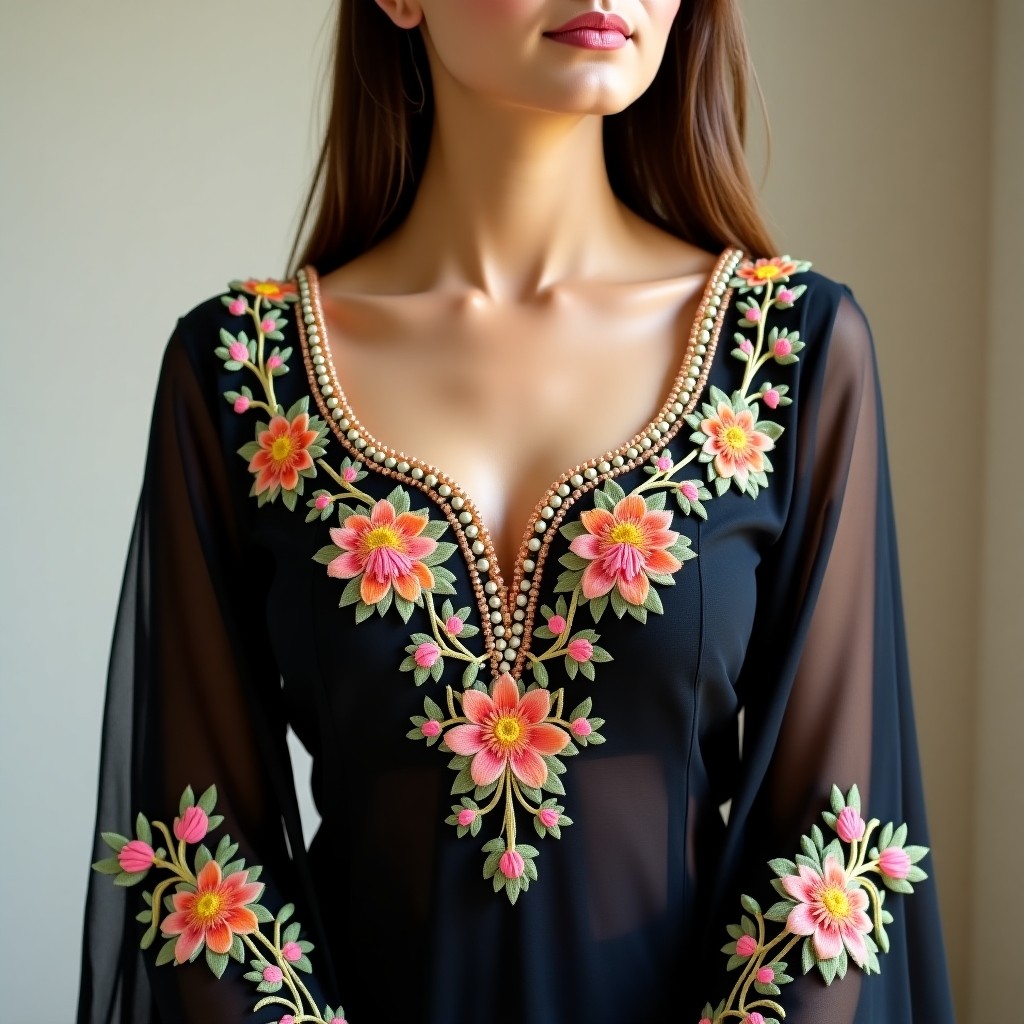 Luxury Floral Harmony Neckline Embroidery