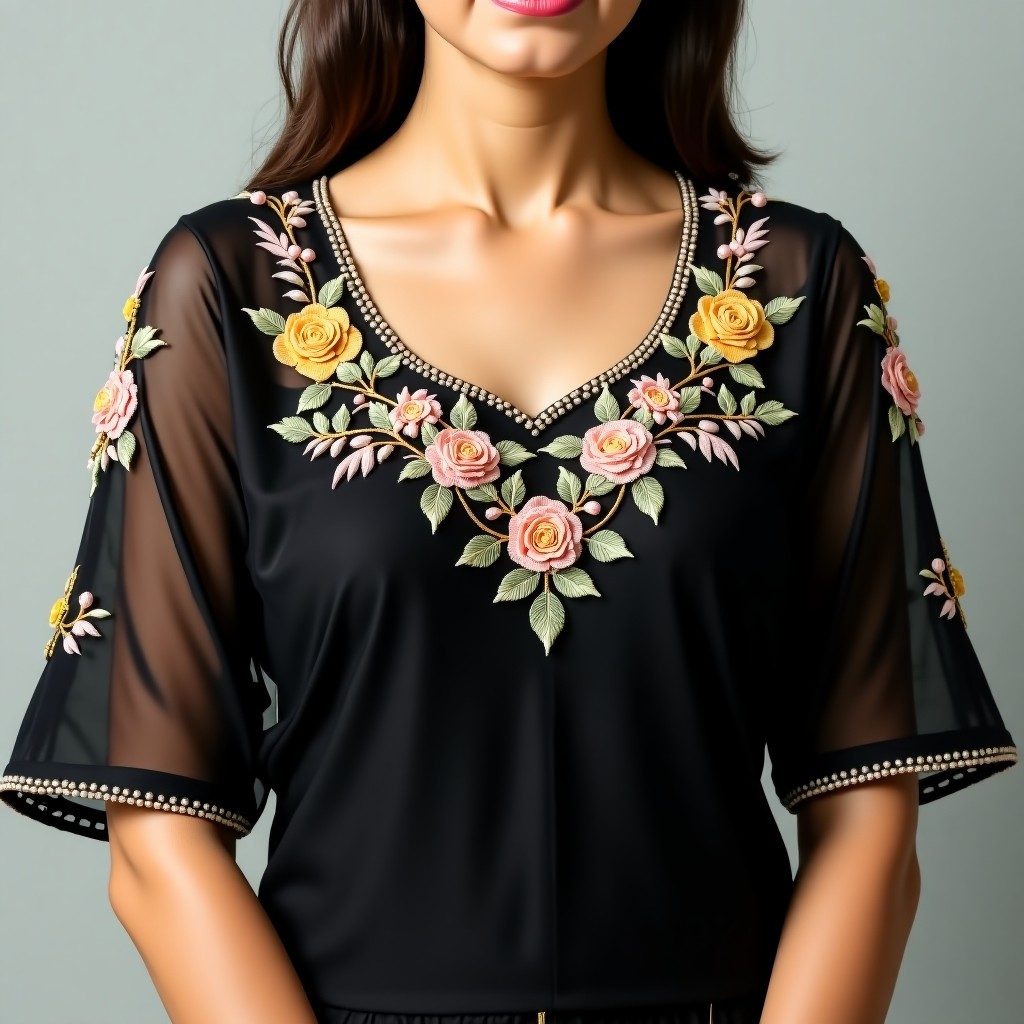Royal Petal Vine Neckline Embroidery
