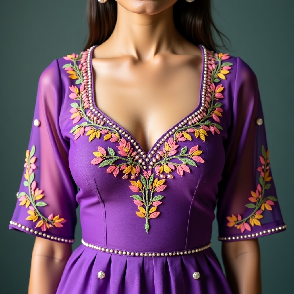 Royal Floral Cascade Neckline Design