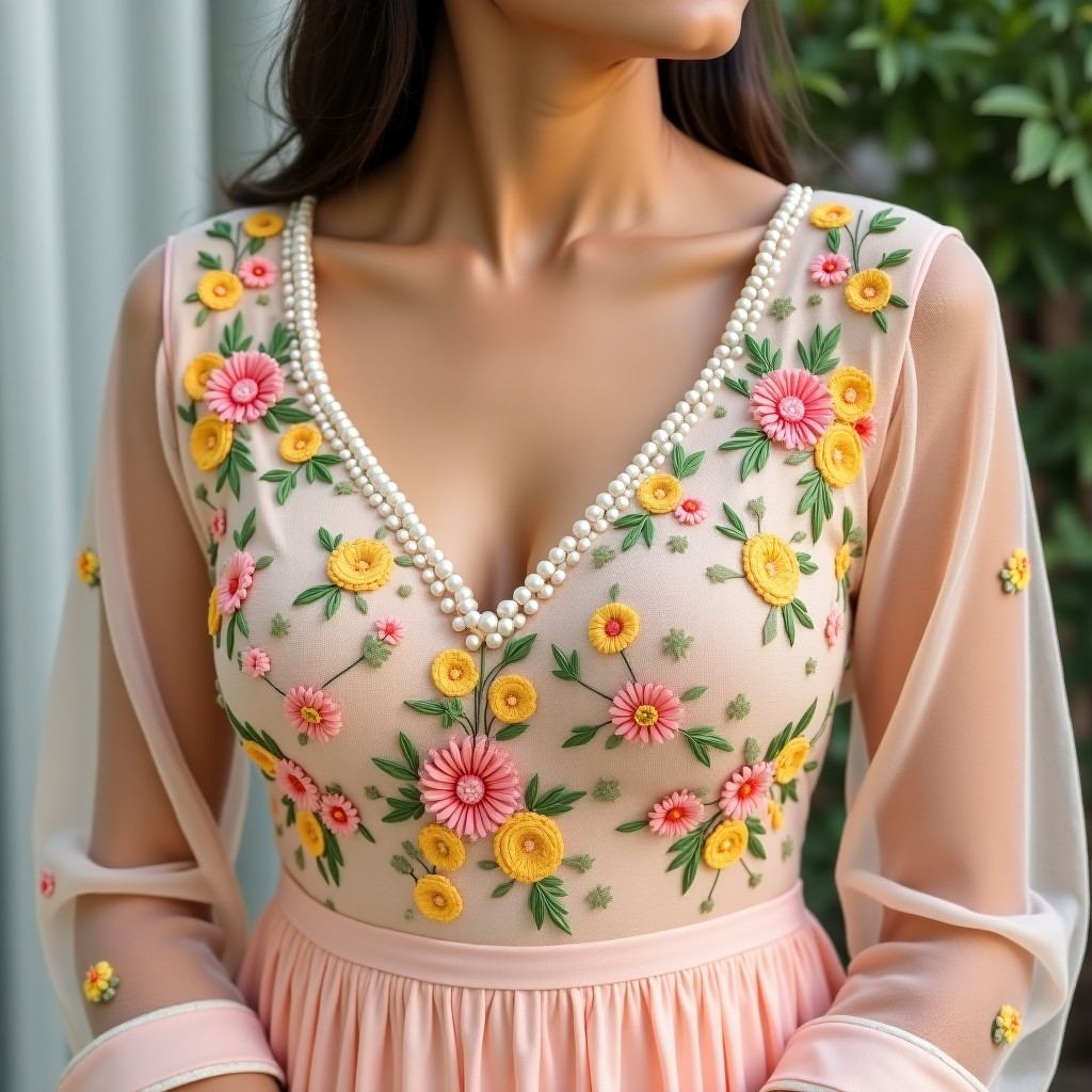 Graceful Botanical Frame Neckline Design