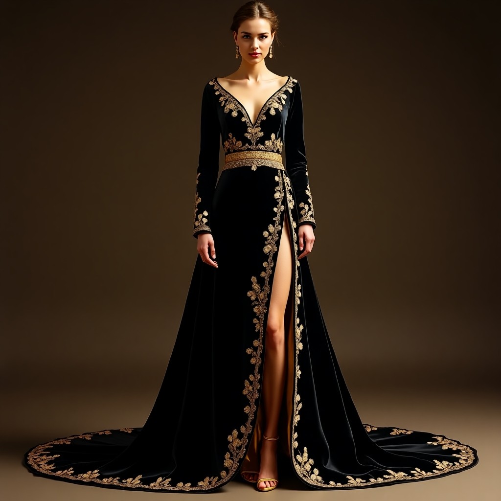 Victorian Golden Rose Couture Gown