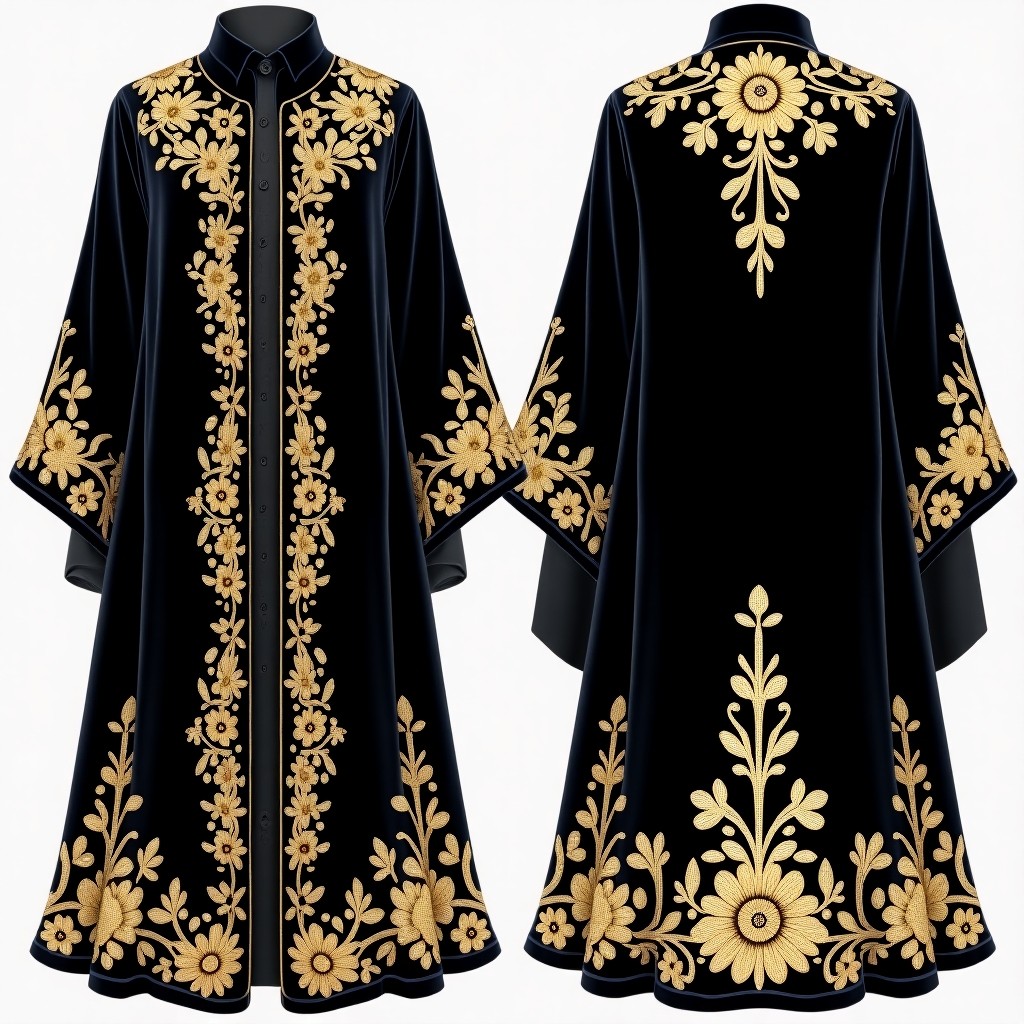 Royal Red Gold Embroidered Open Front Abaya