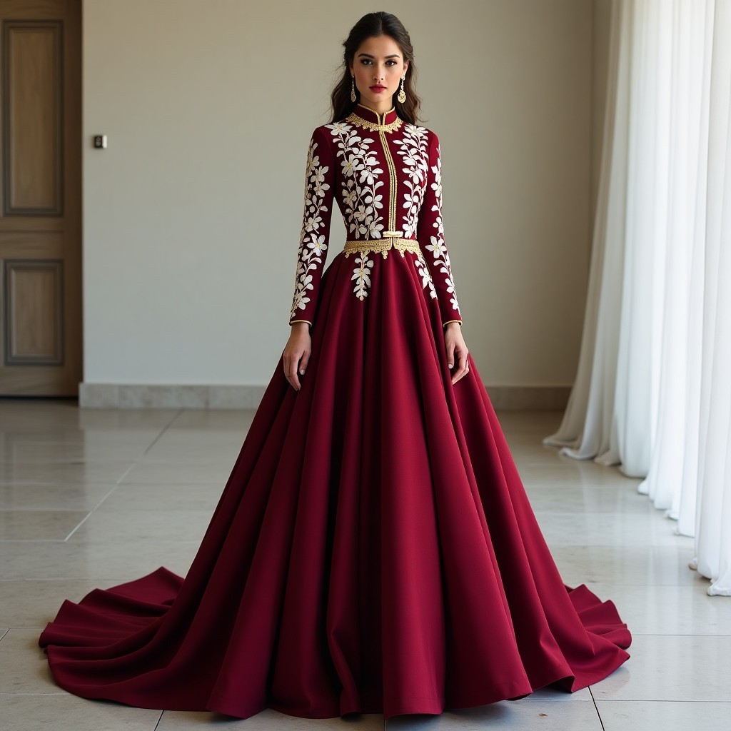 Burgundy Elegant Embroidered Occasion Maxi