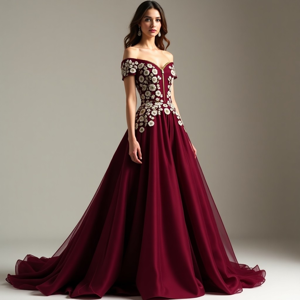 Royal Maroon Floral Embroidered Abaya Gown