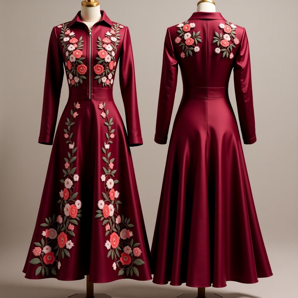 Luxury Burgundy Floral Evening Abaya