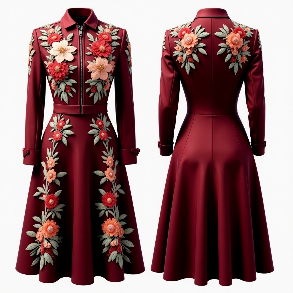 Royal Burgundy Embroidered Abaya Maxi Dress
