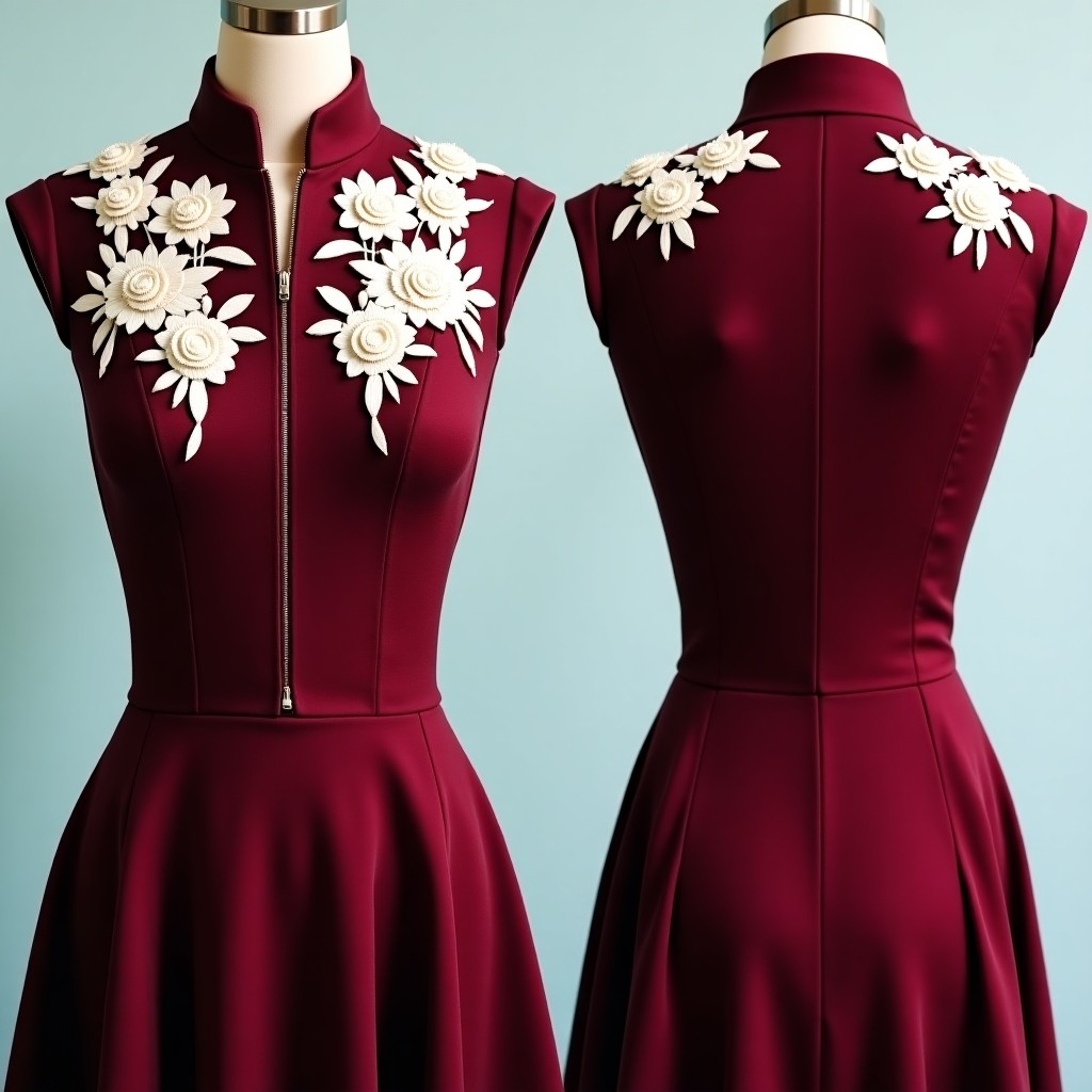 Grand Burgundy Floral Embroidered Abaya Gown