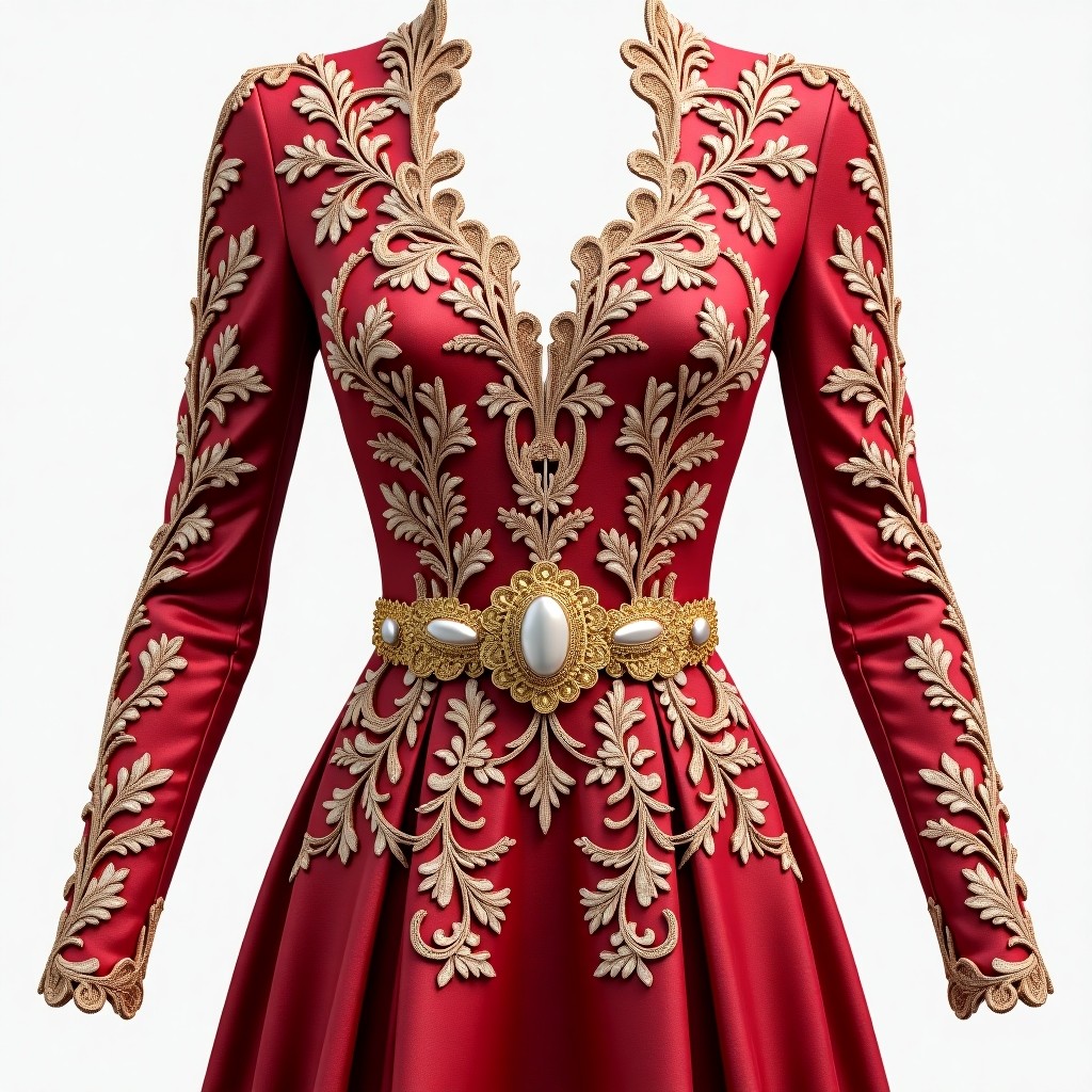 Golden Floral Embellished Princess Maxi Dress