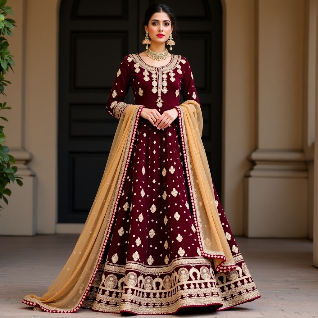 Golden Floral Heritage Couture Lehenga