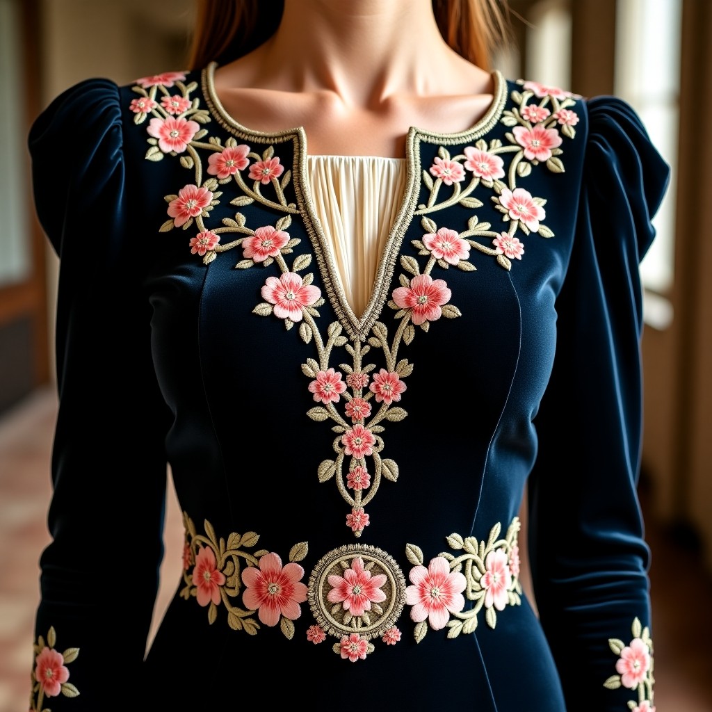 Golden Rose Royal Neck Dress