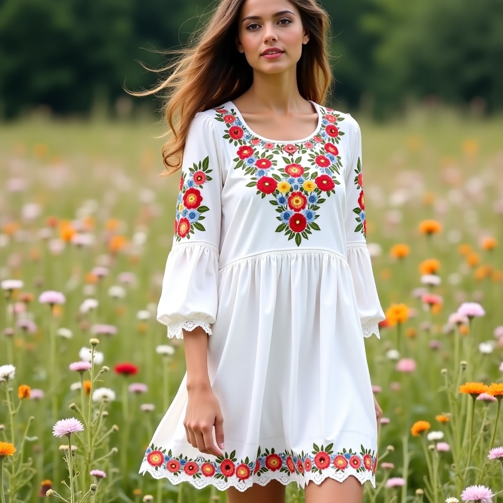 Elegant Boho Botanical Embroidered Dress