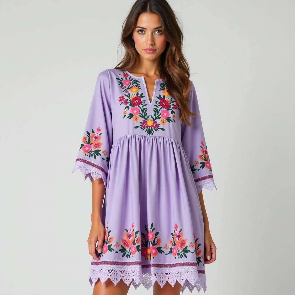 Nature-Inspired Floral Embroidered Dress